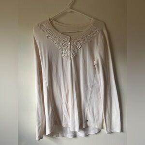 Eddie Bauer Women’s Cream Embellished Long Sleeve 1/4 Button Shirt Large